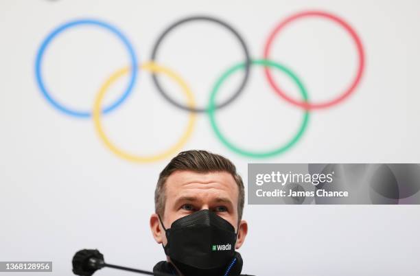 Witold Banka, President of WADA, speaks to the media during the WADA Anti-Doping Press Conference ahead of the Beijing 2022 Winter Olympic Games at...