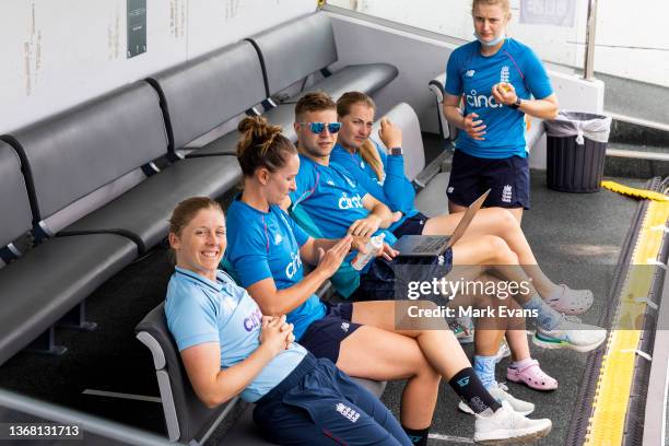 Captain of the England women's cricket team Heather Knight looks on ahead of a media opportunity ahead of the ODI leg of the 2022 Women's Ashes...