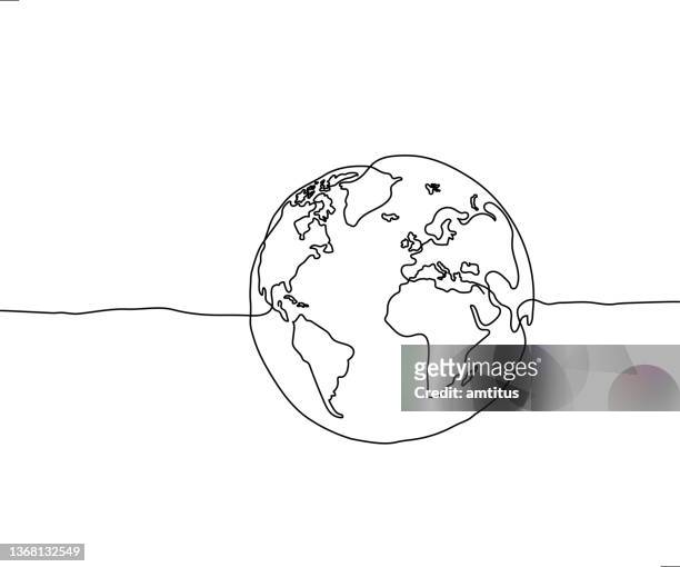 ilustrações de stock, clip art, desenhos animados e ícones de globe line art - world map