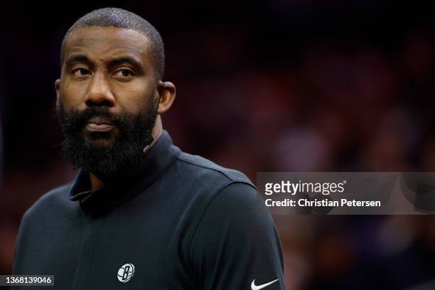 Brooklyn Nets player development assistant, Amar'e Stoudemire looks on during the second half of the NBA game at Footprint Center on February 01,...