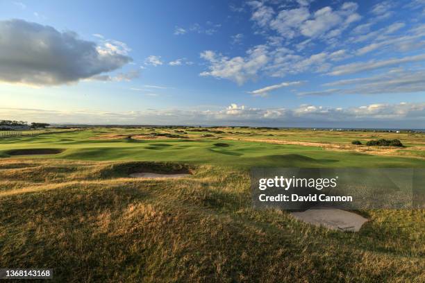 General view of the approach to the green on the par 4, second hole on The Old Course at St Andrews on August 14, 2021 in St Andrews, Scotland.