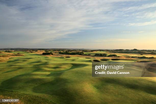 General view of the second shot on the par 5, fifth hole on The Old Course at St Andrews on August 14, 2021 in St Andrews, Scotland.