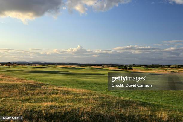 General view of the second shot to the green on the par 4, third hole on The Old Course at St Andrews on August 14, 2021 in St Andrews, Scotland.