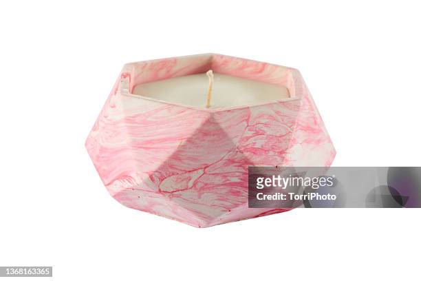 geometric shape colorful candle isolated on white background - candle white background stock-fotos und bilder