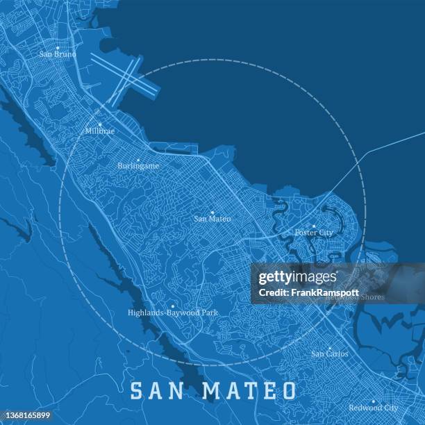 stockillustraties, clipart, cartoons en iconen met san mateo ca city vector road map blue text - san francisco bay area