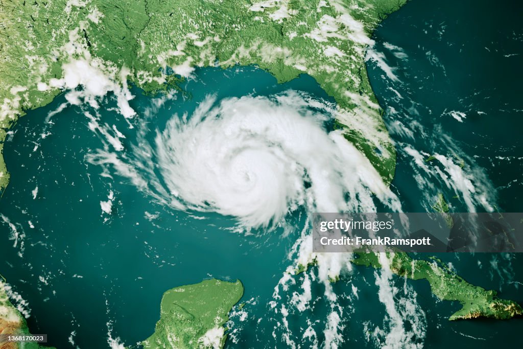 Hurricane Ida 2021 Topographic Map 3D Render Color