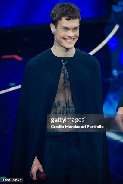 Italian singer-songwriter Blanco at 72 Sanremo Music Festival. First evening. Valentino Clothes. Sanremo , February 1st, 2022