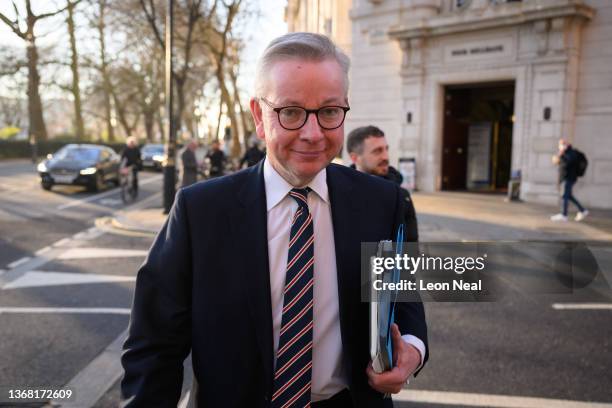 Minister for Levelling Up Michael Gove leaves a media studios following an interview on February 02, 2022 in London, England. The long-awaited...