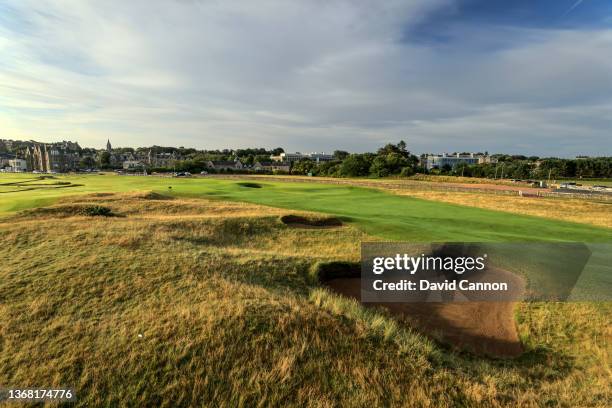 General view of the approach to the green on the par 4, 17th hole on The Old Course at St Andrews on August 14, 2021 in St Andrews, Scotland.