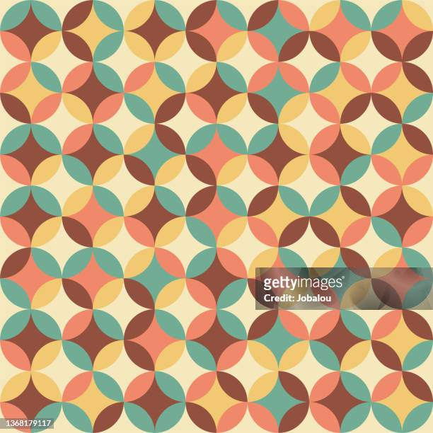 circular vintage colour petals seamless background pattern - 1970s stock illustrations
