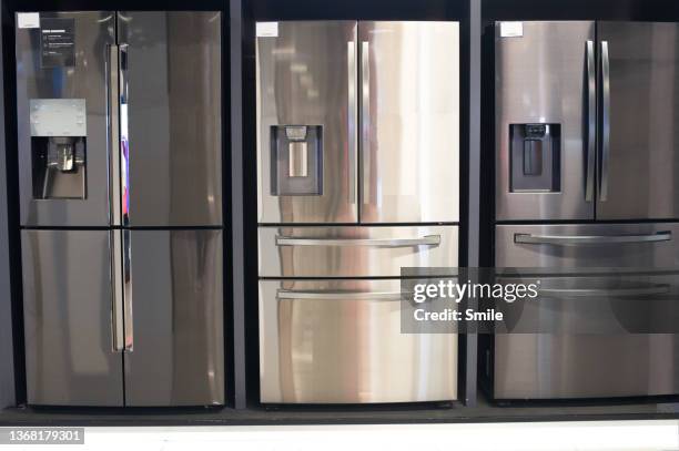 three refrigerators in a row - gross domestic product stock-fotos und bilder