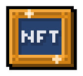 Pixel NFT in art frame - vector, isolated