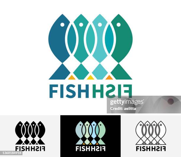 fish icon set. logo design. - seafood logo stock illustrations