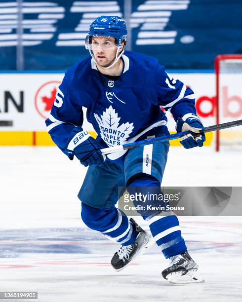 Alexander Kerfoot of the Toronto Maple Leafs skates against the New Jersey Devils during the third period at the Scotiabank Arena on January 31, 2022...