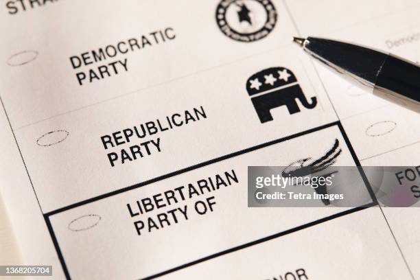 close-up of voting ballot - us republican party stock pictures, royalty-free photos & images