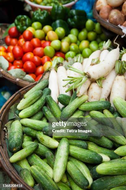 fresh vegetables in market - cambodia food stock pictures, royalty-free photos & images