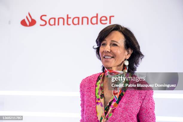 Banco Santander Chairman, Ana Patricia Botin, looks on at the start of a news conference to announce the 2021 results at the bank's headquarters in...