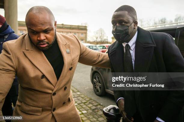 Manchester City footballer Benjamin Mendy arrives at Chester Crown Court on February 2, 2022 in Chester, England. Benjamin Mendy, a defender for...