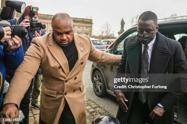 Manchester City footballer Benjamin Mendy arrives at Chester Crown Court on February 2, 2022 in Chester, England. Benjamin Mendy, a defender for...