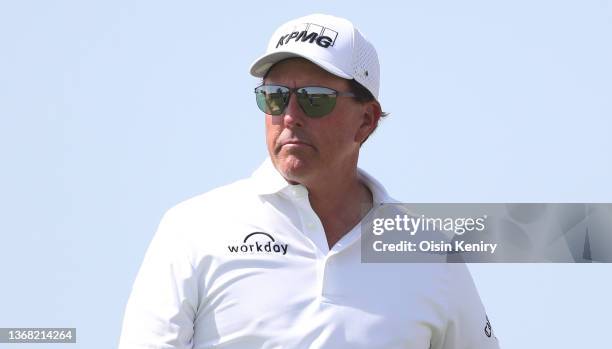 Phil Mickelson of The USA during a practice round prior to the PIF Saudi International at Royal Greens Golf & Country Club on February 02, 2022 in Al...