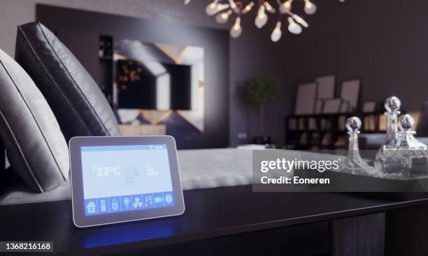 smart home control in living room - control room stockfoto's en -beelden