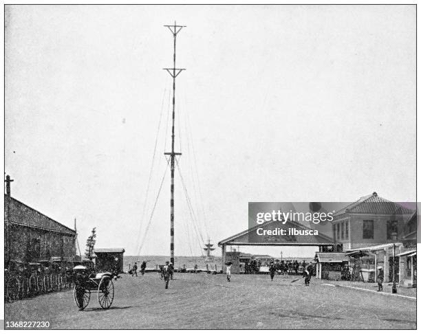 antique travel photographs of japan: custom-house, yokohama - kanagawa prefecture stock illustrations