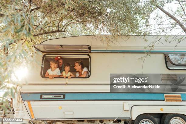 in our camper van - campervan stockfoto's en -beelden