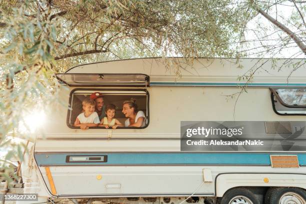 in our camper van - caravan stockfoto's en -beelden