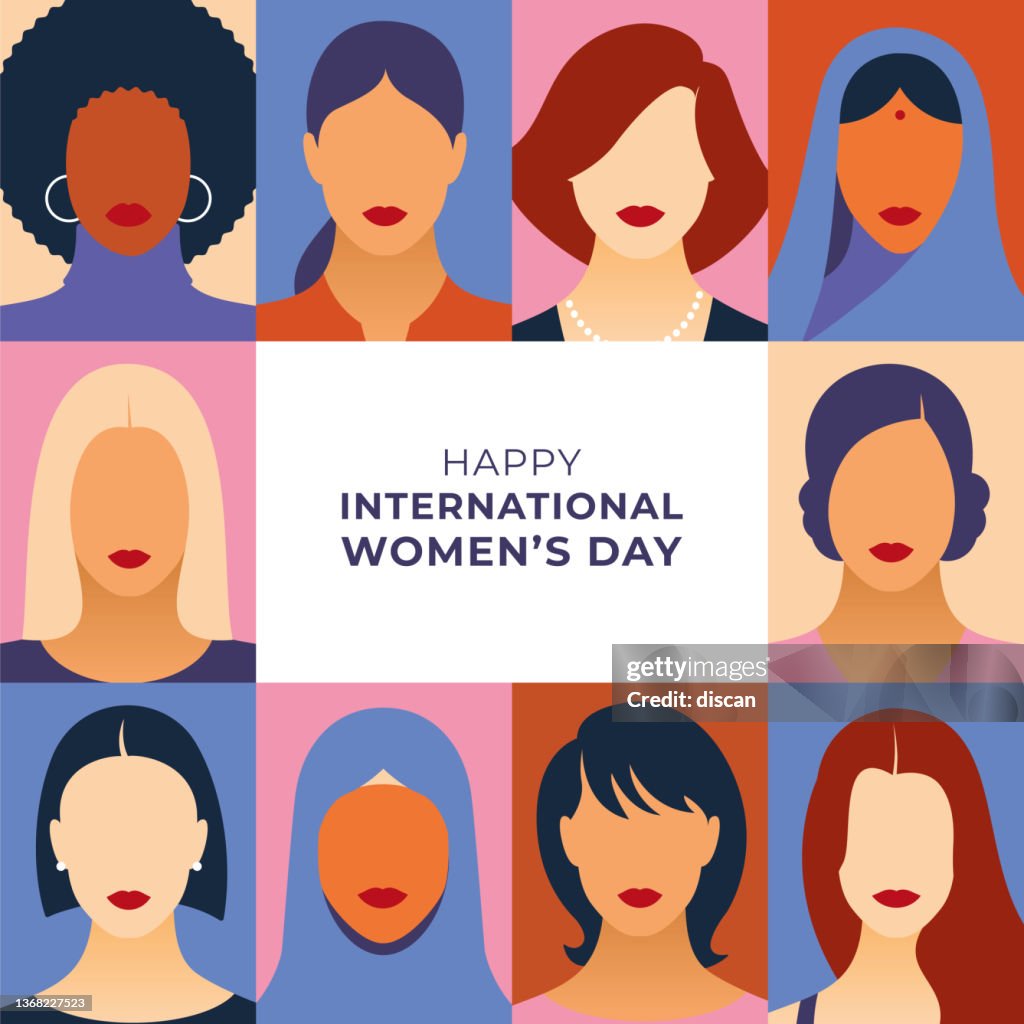 Padrão de movimento de empoderamento feminino. Gráfico do Dia Internacional da Mulher em vetor.
