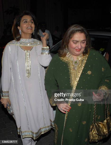 Neetu Singh and Reema Jain attend the Saif Ali Khan and Kareena Kapoor's Sangeet ceremony on October 14,2012 in Mumbai, India.