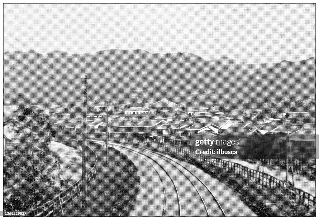 Photographies de voyage antiques du Japon: chemin de fer japonais