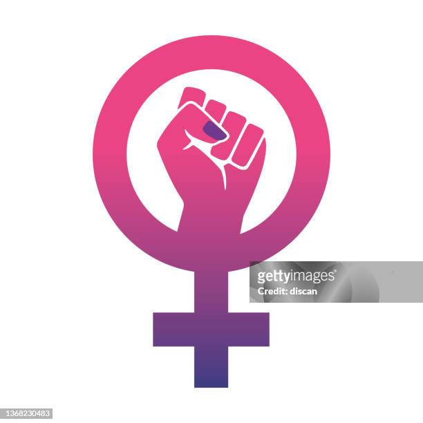 stockillustraties, clipart, cartoons en iconen met international women's day. symbol of woman in pink with a closed fist inside the symbol. - womens day