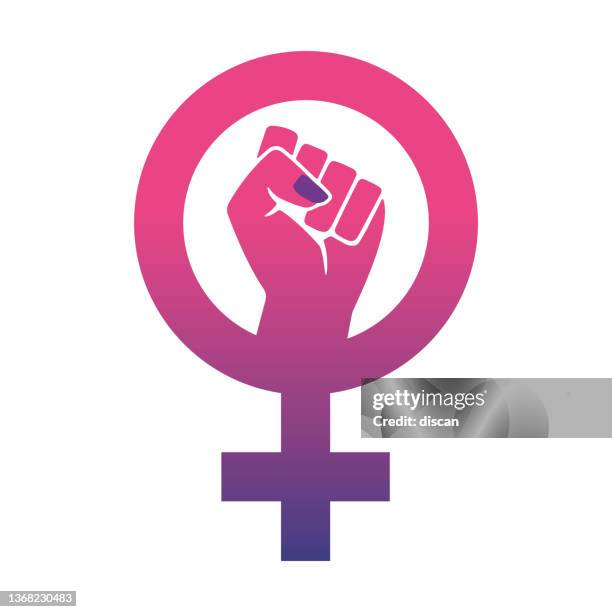 bildbanksillustrationer, clip art samt tecknat material och ikoner med international women's day. symbol of woman in pink with a closed fist inside the symbol. - jämlikhet