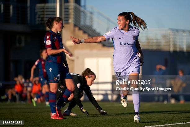 Patri Guijarro of FC Barcelona women celebrates after scoring her team's first goal during the Primera Iberdrola league match between Levante UD...