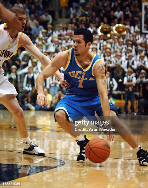 Guard Jordan Farmar presses for 2 points in the first half at the Haas Pavilion as UCLA beats Cal 67 to 58 in Berkeley, California, March 2, 2006.