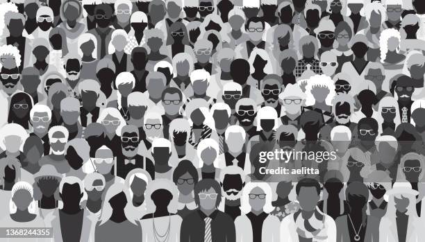 vektordarstellung einer großen gruppe von menschen mit unterschiedlichen eigenschaften. - nur erwachsene stock-grafiken, -clipart, -cartoons und -symbole