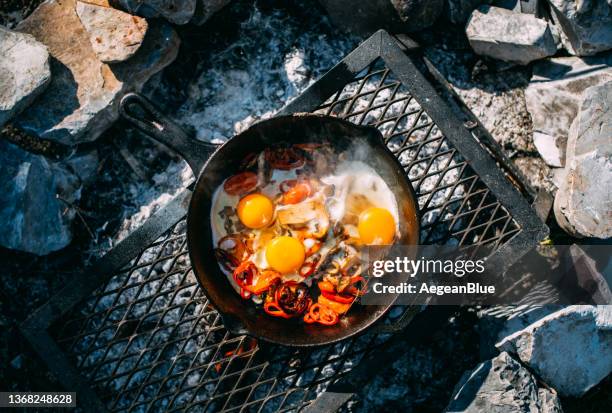 cooking by the campfire - campfire background stock pictures, royalty-free photos & images