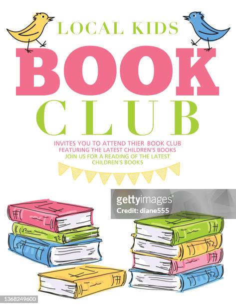 bright retro style children's book club invitation poster - book club stock illustrations