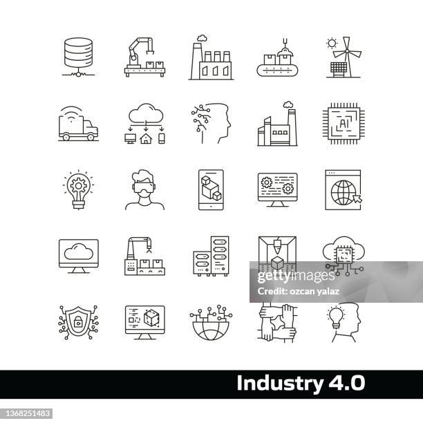industry 4.0 vector drawing icons on 48px grid with 1px stroke width. infographics, mobile and web etc. - virtual reality construction stock illustrations