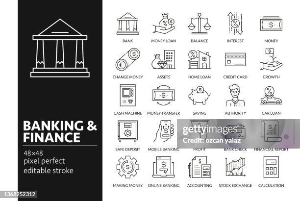 banking and finance vector drawing icons on 48px grid with 1px stroke width. infographics, mobile and web etc. - loss icon stock illustrations