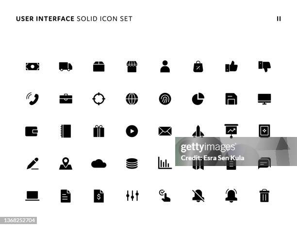 web user interface simple solid icon set ii - technology icon set stock illustrations