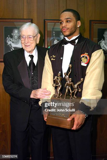 John R. Wooden and Jameer Nelson of Saint Joseph's University