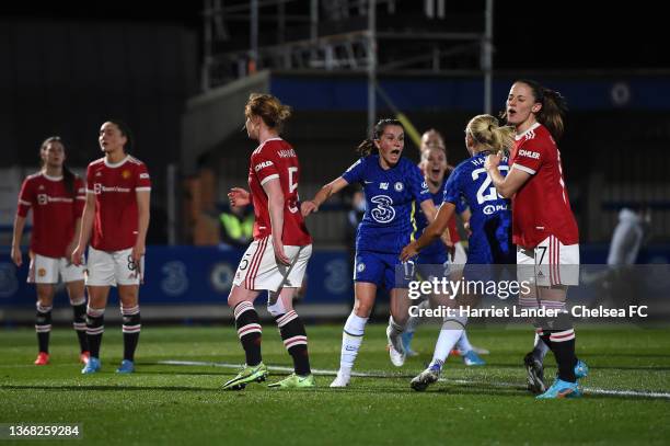Jessie Fleming of Chelsea celebrates after scoring her team's second goal during the FA Women's Continental Tyres League Cup Semi Final Match between...