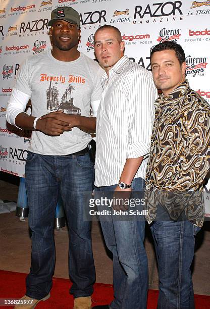 Simeon Rice of the Tampa Bay Buccaneers, Bobby Crosby, MLB's "Rookie of the Year", and Richard Botto, editor-in-chief/CEO of Razor Magazine