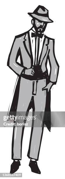 dapper man in hat. - dinner jacket stock illustrations