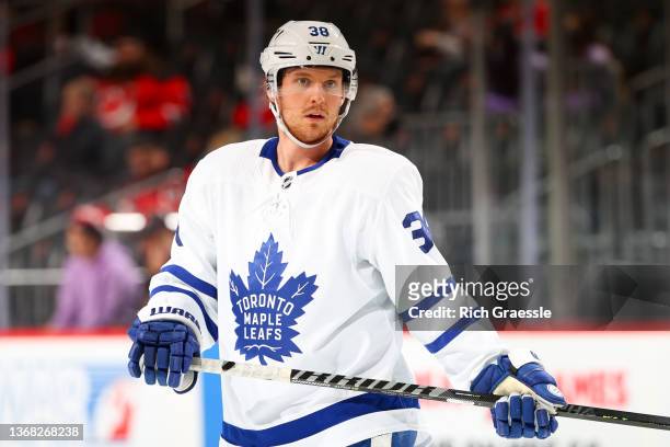 Rasmus Sandin of the Toronto Maple Leafs during the game against the New Jersey Devils on February 1, 2022 at the Prudential Center in Newark, New...