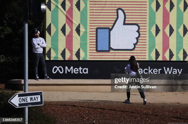 Sign in posted in front of Meta headquarters on February 02, 2022 in Menlo Park, California. Facebook parent company Meta will report fourth quarter...