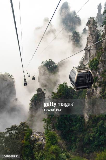 tianmen mountain cable car and roads - tianmen stock pictures, royalty-free photos & images