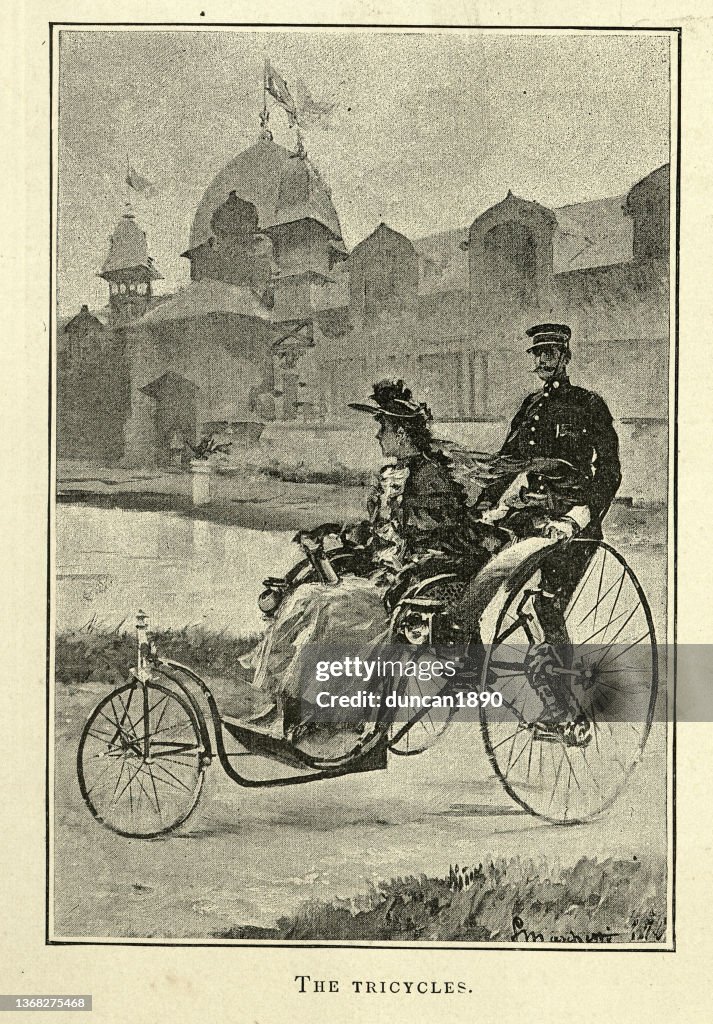 Tricycle taxi used at the Paris, Exposition Universelle 1889, Victorian 19th Century