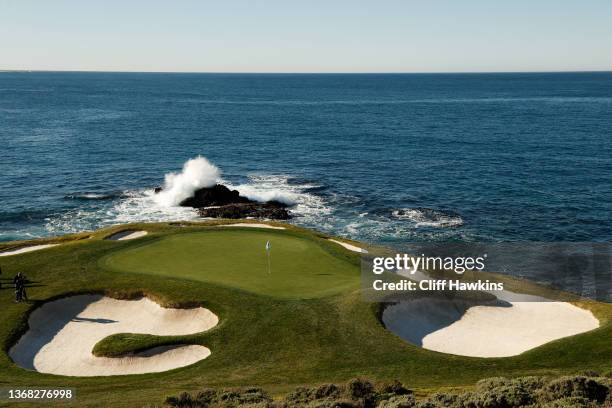 General view of the seventh green during practice rounds prior to the AT&T Pebble Beach Pro-Am at Pebble Beach Golf Links on February 02, 2022 in...